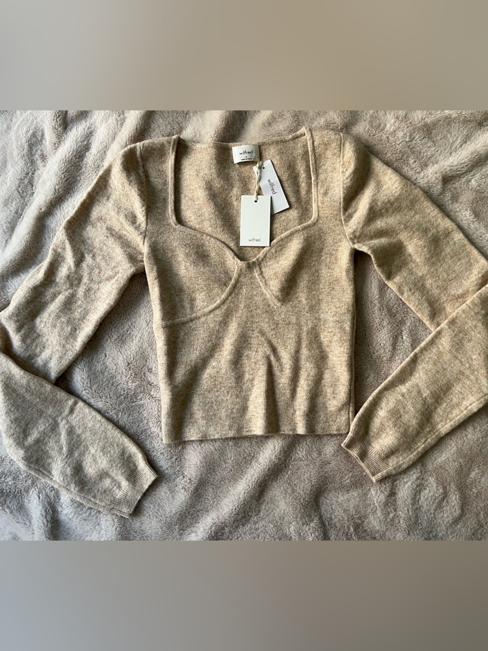 NWT Aritzia Wilfred Greer Sweater Heather Light Oatmeal Size S - Picture 2 of 9